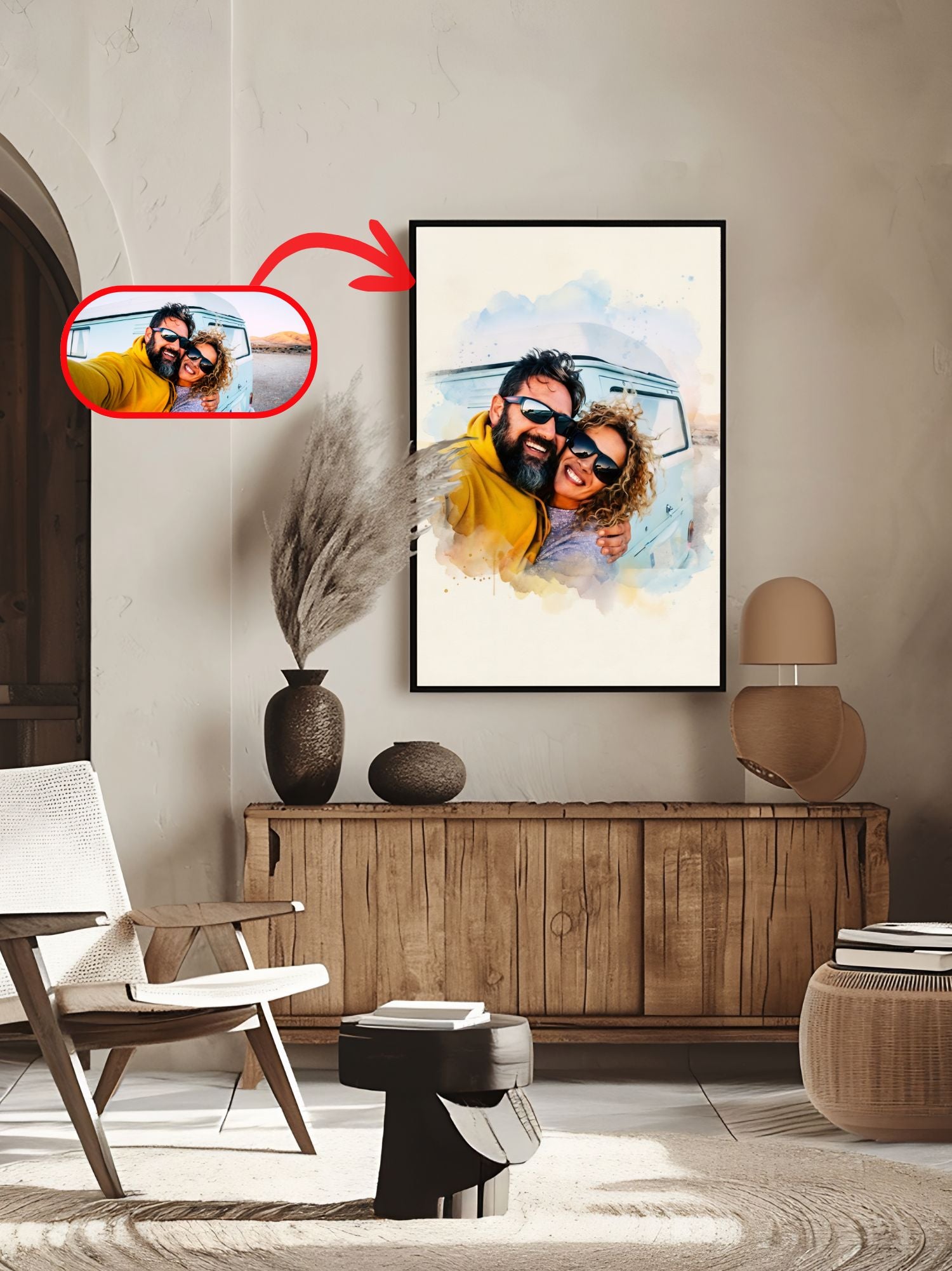 Custom watercolor couple portrait from a photo