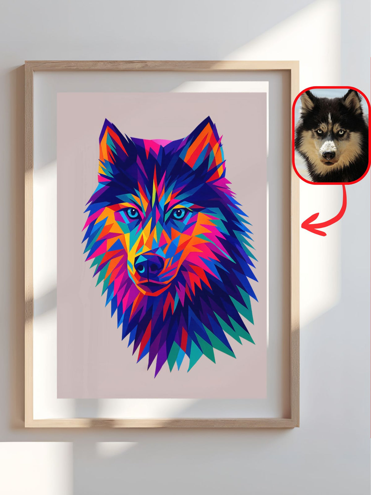 Custom pop art husky portrait in WPAP geometric style