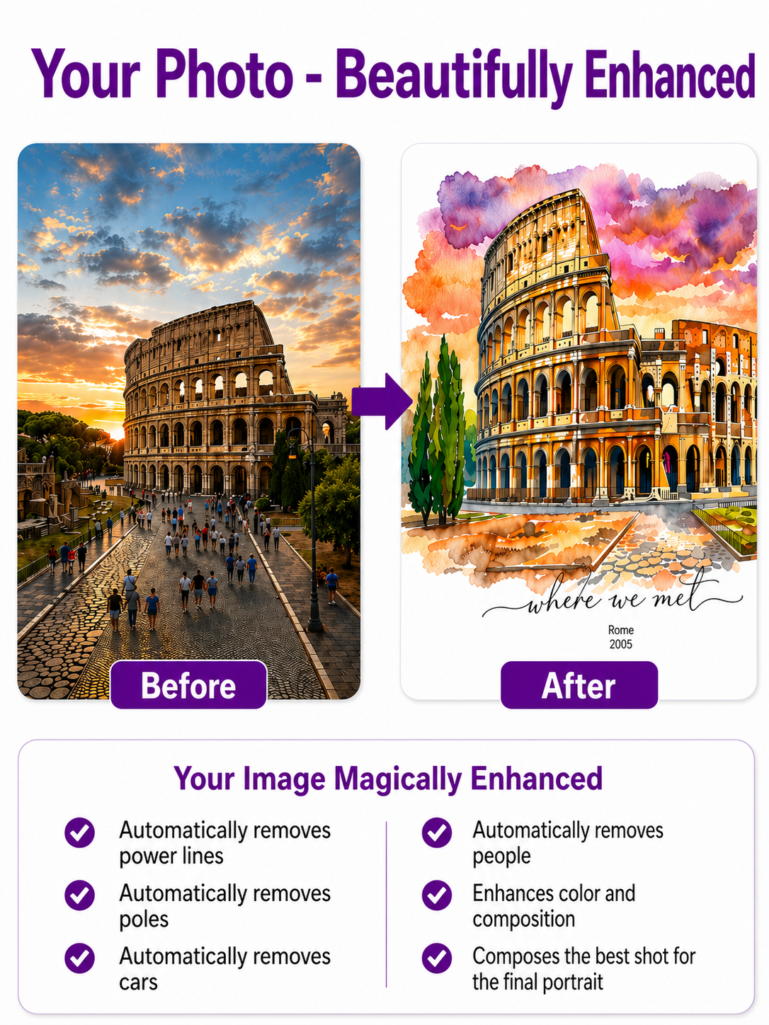 Example showing a photo enhanced into a custom place portrait