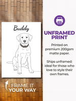Unframed line art print on matte paper, shown as a frame-it-yourself poster