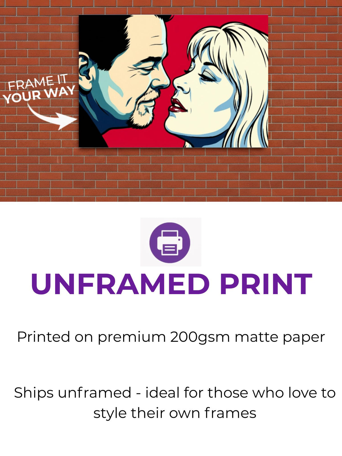 Custom pop art couple portrait on a museum-quality poster