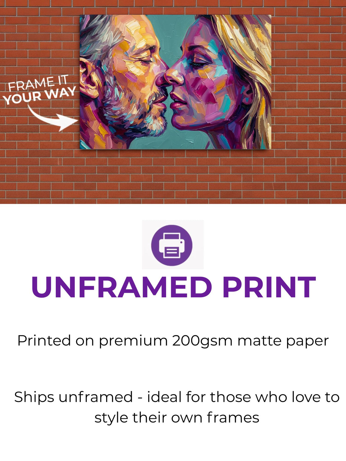 Custom palette-knife couple portrait on a museum-quality poster