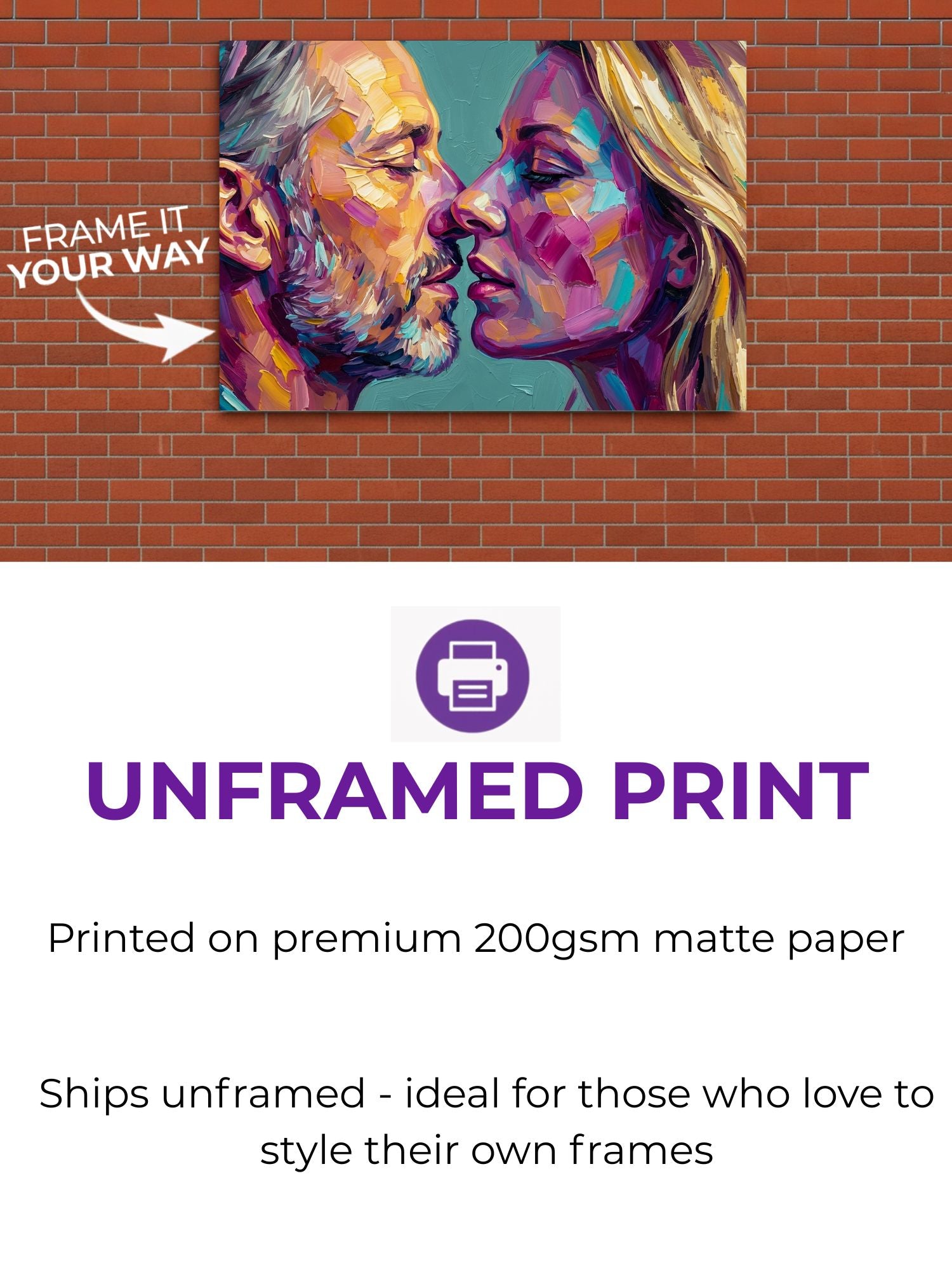 Custom palette-knife couple portrait on a museum-quality poster