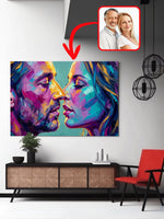 Custom oil-style couple portrait with a photo inset