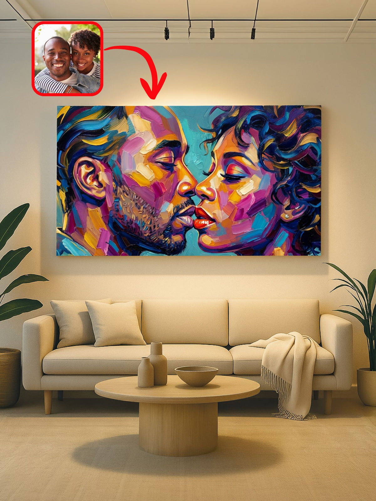 Custom palette-knife couple portrait from a photo, anniversary gift