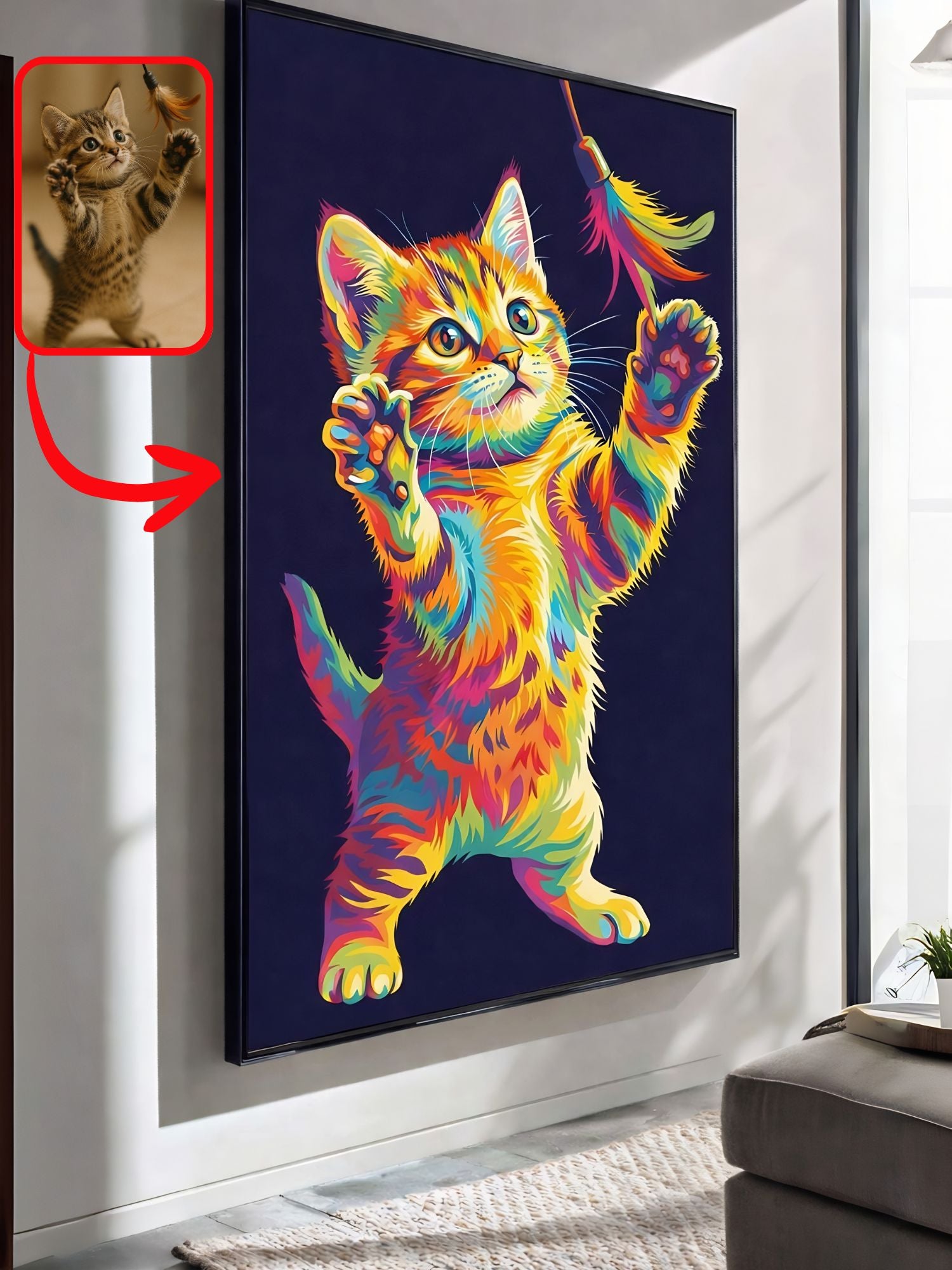 Bright pop art cat portrait of a playful kitten