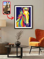 Bright pop art horse portrait of a palomino
