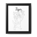 Custom line art cat portrait of a kitten named Tiger in a black float frame