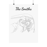 Custom line art couple portrait titled The Smiths, shown as an unframed poster