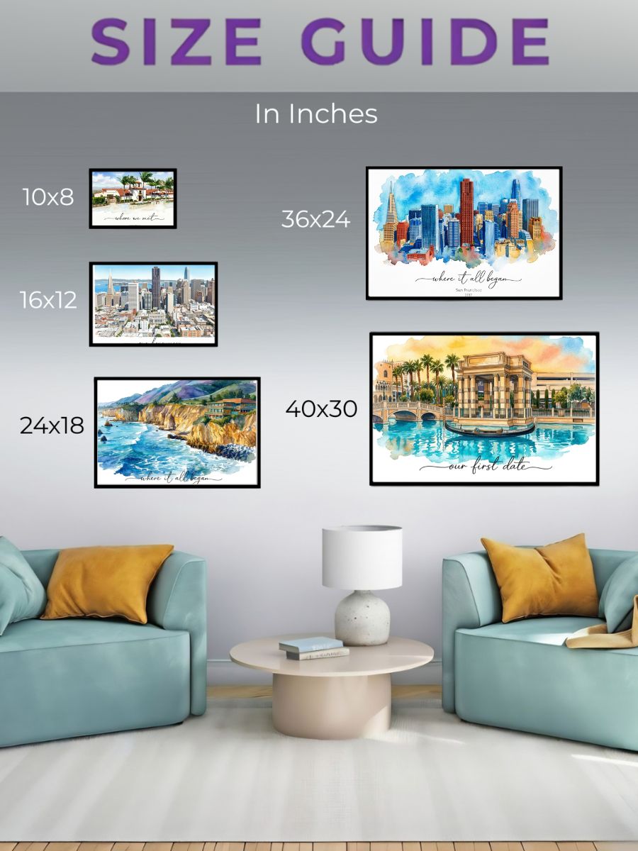 Custom place portrait size guide displayed on a wall